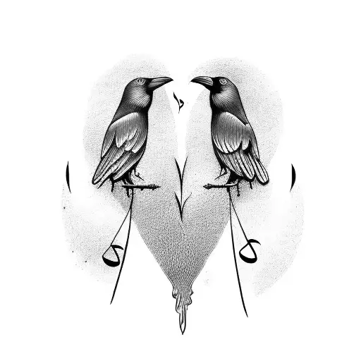 2 Crows With Love Heart And Music