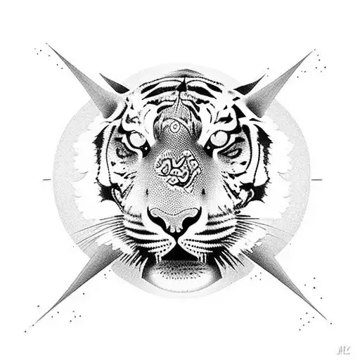 Tiger Balancing On A Rollerskate In Blackwork