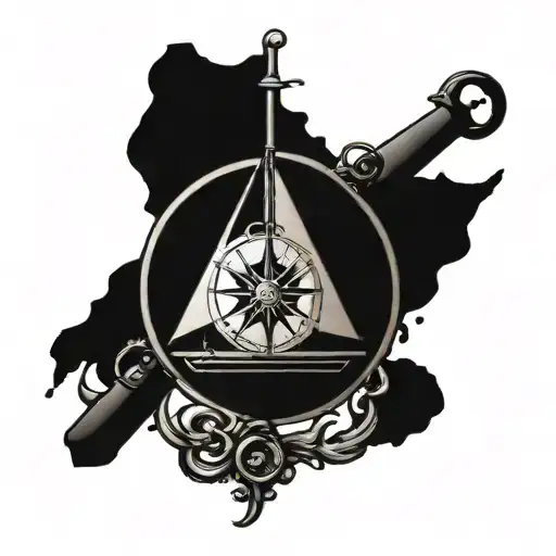 Sailing Ship In A Compass With An Anchor Intertwined To Fit On A Firearm