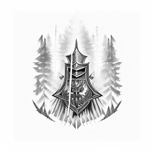 A Knight In A Forest Background Holding A Shield With The Columns Of Gediminas