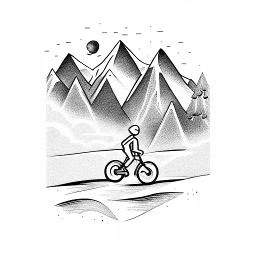 Man On Bike In Campsite With Mountains And Hills In The Background