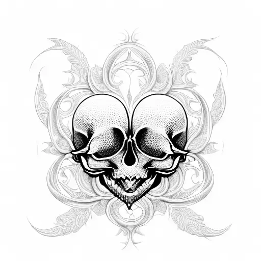 Filigree Swirls With A Dainty Skull And Flowers And Leaves Swirling Around