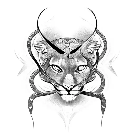 Climbing Puma Tangled By Snake