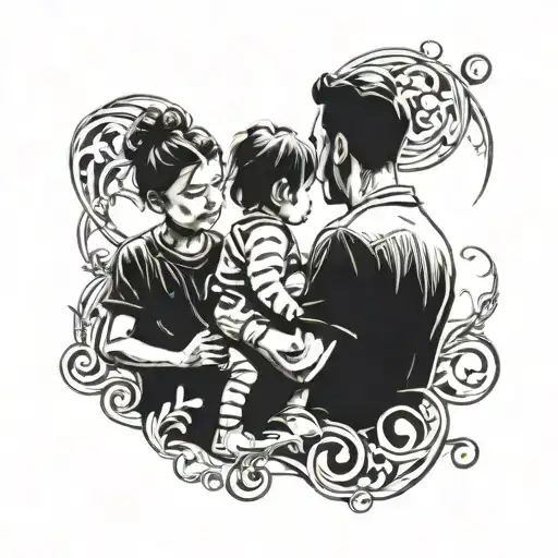 Dad Son And Daughter Playing