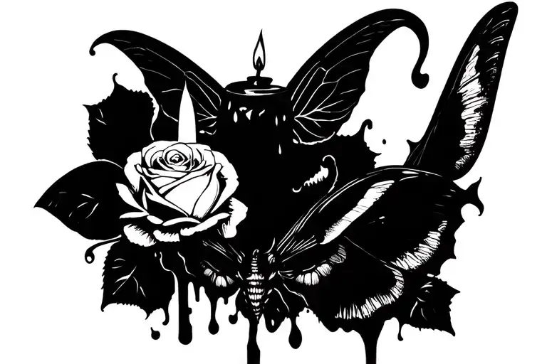Melting Candles And Roses With A Death Moth