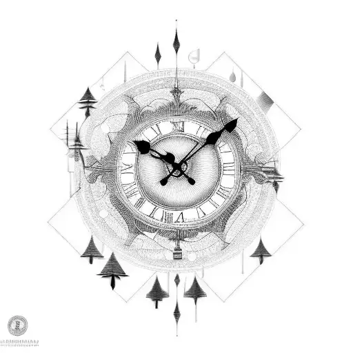 A Mesmerizing Blackwork Tattoo Of The San Francisco Bridge With A Clock Incorporated Into The Design