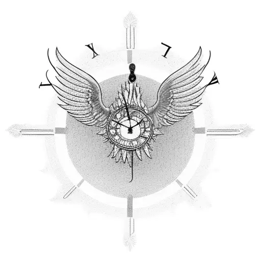 Phoenix Intertwined With A Clock Symbolizing Rebirth And Time