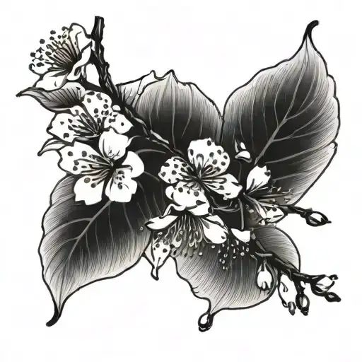 Cherry Blossom Branch With Leaf