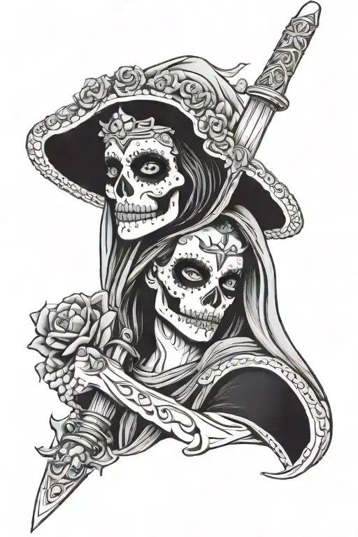 Ladyjustice With La Muerte Face Holding Sword