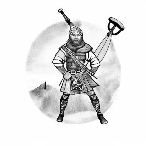 A Viking Warrior Playing Bagpipes In A Scottish Landscape