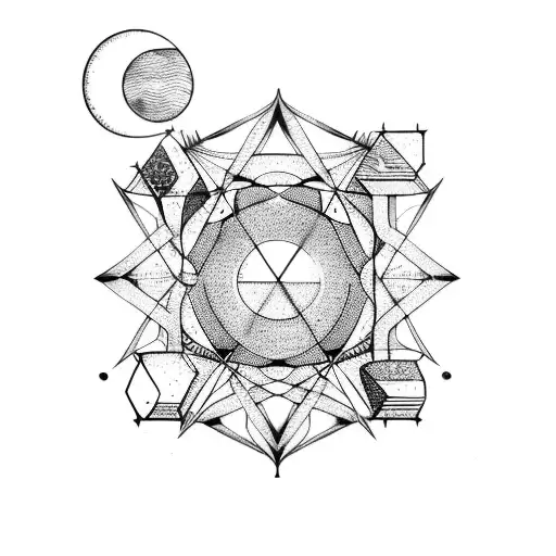 An Arrow With Hexagons And Moons And Astrology