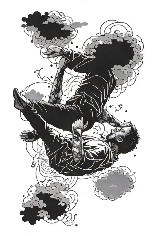 Man Falling In The Sky With Gray Gradient Black Background