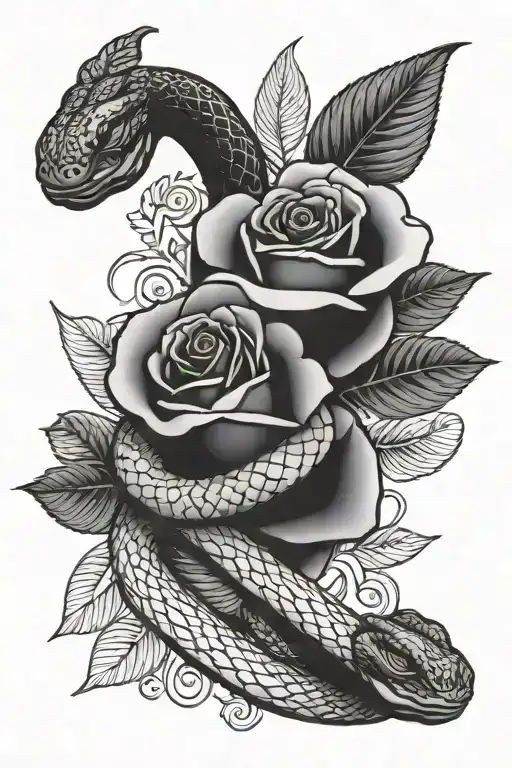 Rose And Snake And Symbol Of Twins
