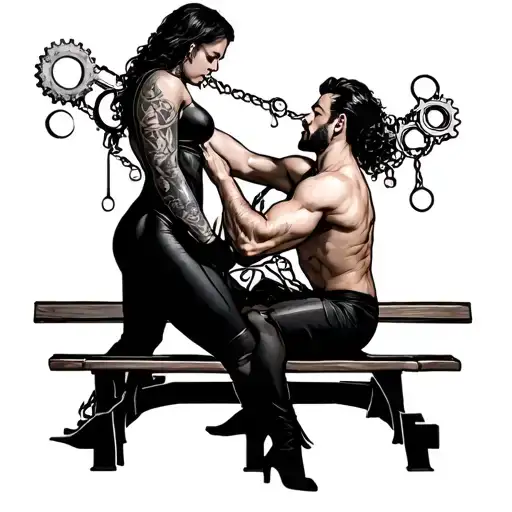Bdsm Gear With Woman Standing Spanking A Man Over A Bench