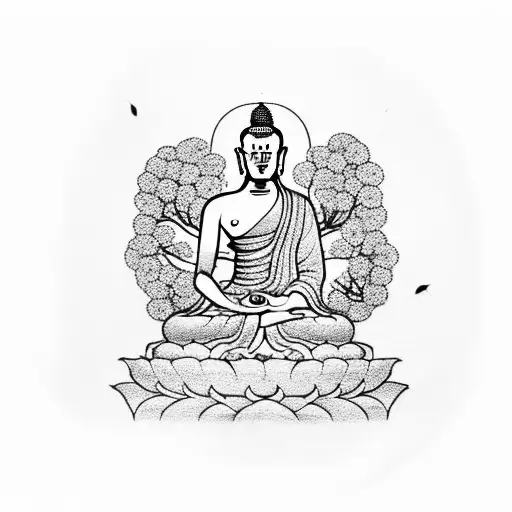 Buddhist Monk Meditating Under A Cherry Blossom Tree