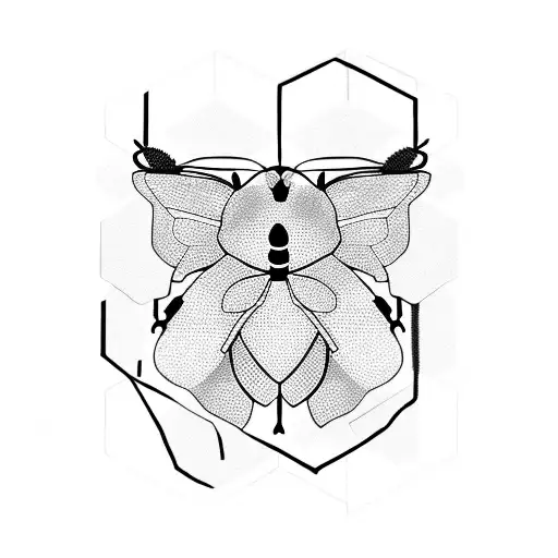 Hexagon Pattern With A Bee And Blossoms