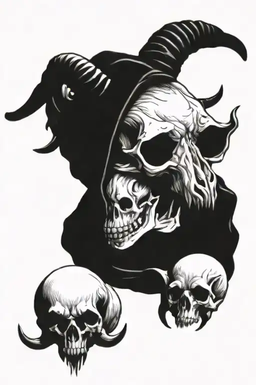 Hooded Goat Holding Skull