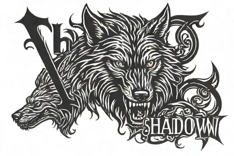 The Name Shadow-j With A Front On Angry Wolf In The Background