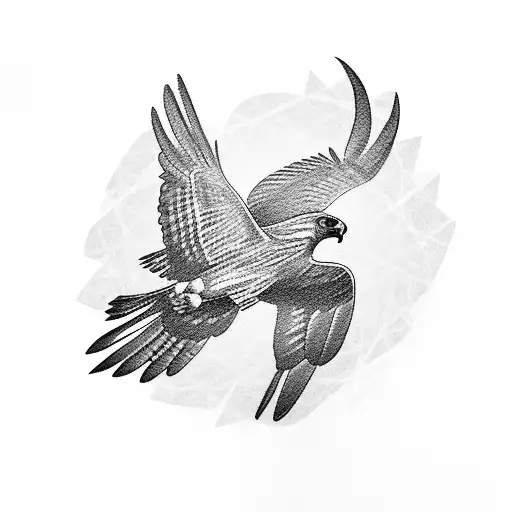 A Hawk In Mid-flight With A Red Bandanna Tied Around Its Head