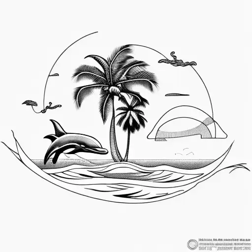 Dolphin With A Palm Tree In The Background