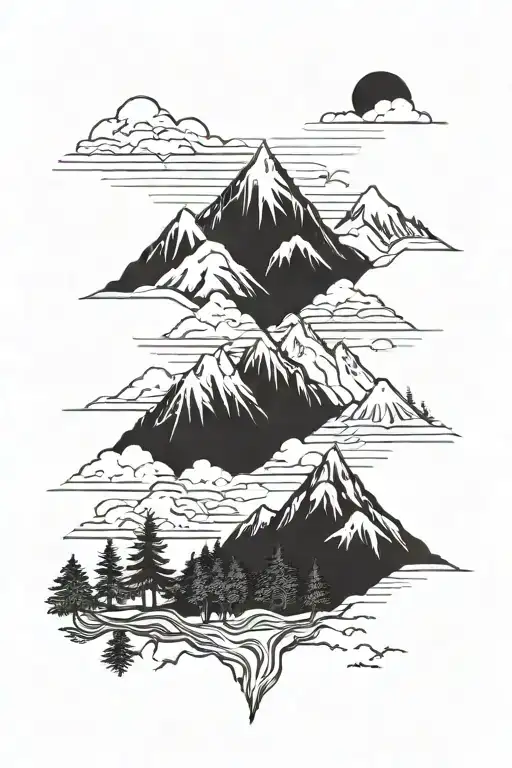 A Minimalist Outline Of The Himalayas With A Forest Backdrop