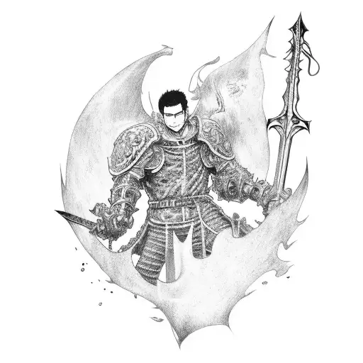 Guts From Berserk Anime While Using His Armor And Wielding His Sword
