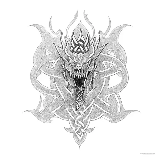 A Blackwork Tattoo Of A Truck Transforming Into A Celtic Dragon