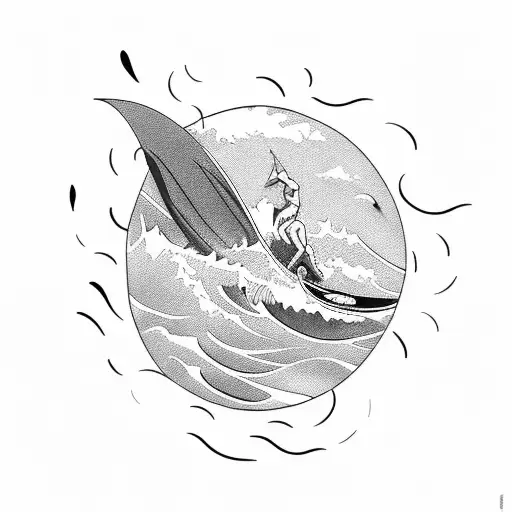 A Fierce Warrior Riding A Wave In The Ocean