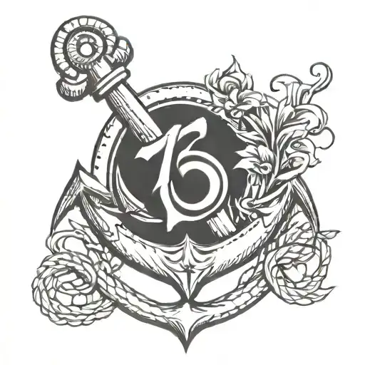 Anchor With 76 Number Tattoed