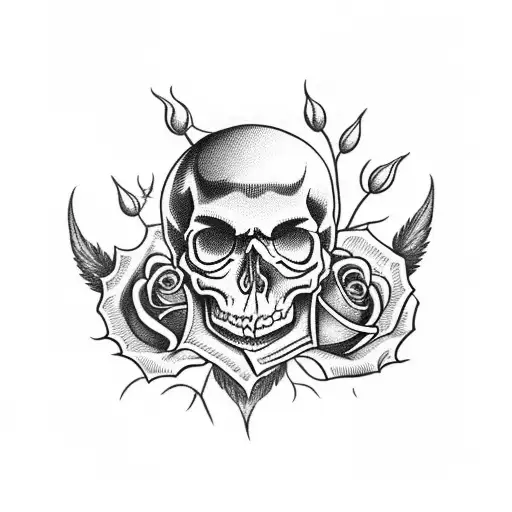 Skull With Rose And Guns