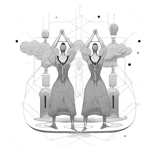 Three Floating People Vertically In Different Stages Of Completion