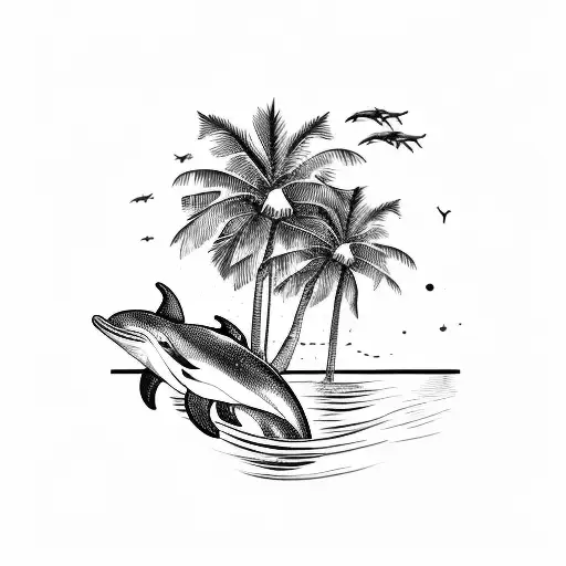 Dolphin With A Palm Tree In The Background
