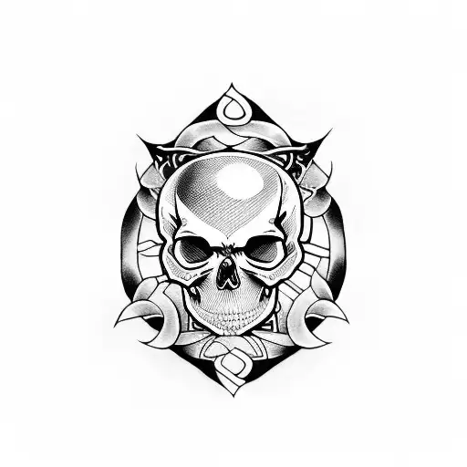 A Skull With Mangekyo Sharingan Eyes Surrounded By Norse Runes