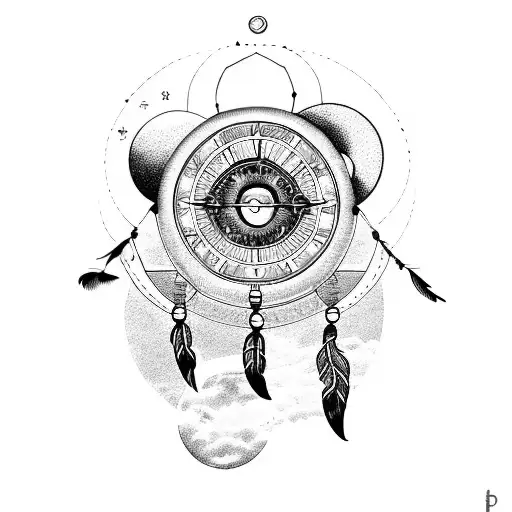 Dream Catcher With Sun And Moon And Clock And Clouds