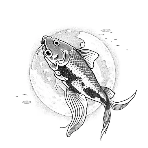 A Mystical Koi Fish Swimming Under A Full Moon