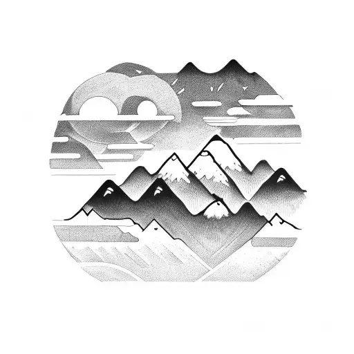 A Tattoo Design That Combines Music And Mountains