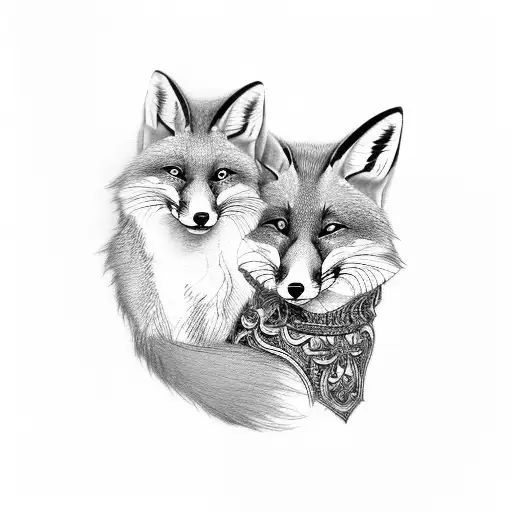 Couple Tattoo Of A Fox And A Cat In A Fantasy Style For A Guy With A Cat And A Girl With A Fox