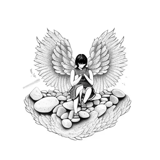Angel Sitting On Rocks Reaching Up