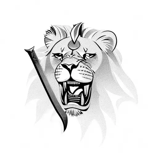 A Majestic Lion Holding A Sword In Its Mouth