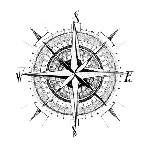 A Compass Rose With Intricate Details And Landmarks From All The Places You've Traveled To