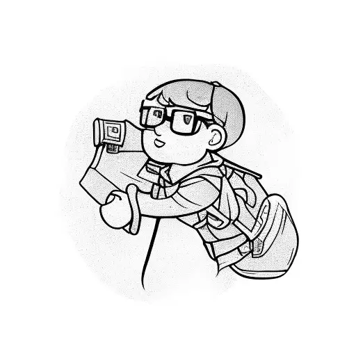 Little Boy With A Backpack Looking A Direction Post