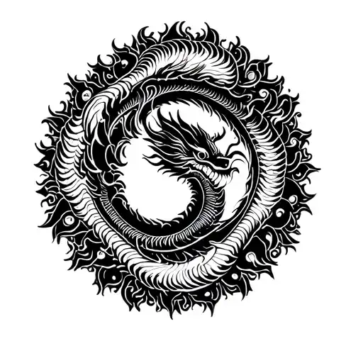 Chinese Dragon Encircled Sun