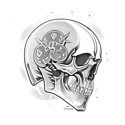 A Skull Wearing A Motorcycle Helmet With Intricate Cryptography Symbols In The Background