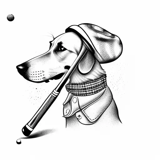 A Dog Wearing A Golf Hat And Holding A Golf Club