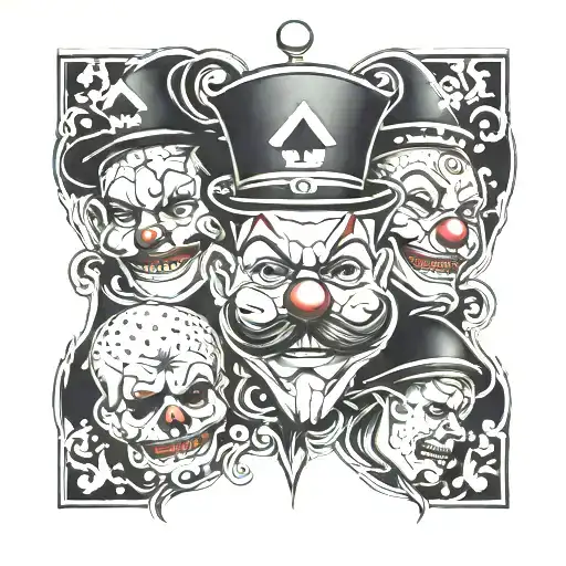 3 Clown Heads With 4 Ace Of Spades Card