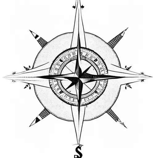 A Compass Rose With A Kangaroo Hopping Towards A Cactus Oasis