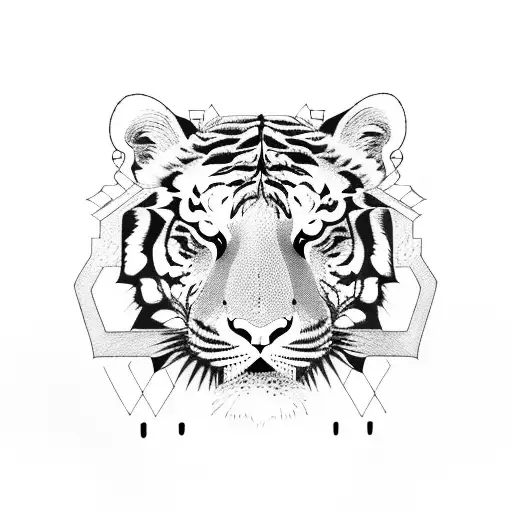 A Majestic Tiger Surrounded By Intricate Geometric Shapes In Dotwork Style