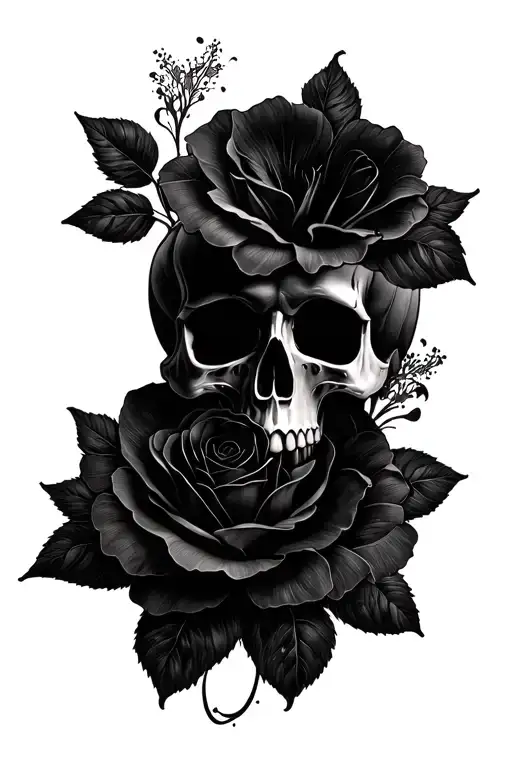 Hibiscus Skull Face With Roses And Pages Turning