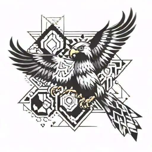 An Abstract Geometric Eagle Design Incorporating Elements Of The Client's Favorite Things