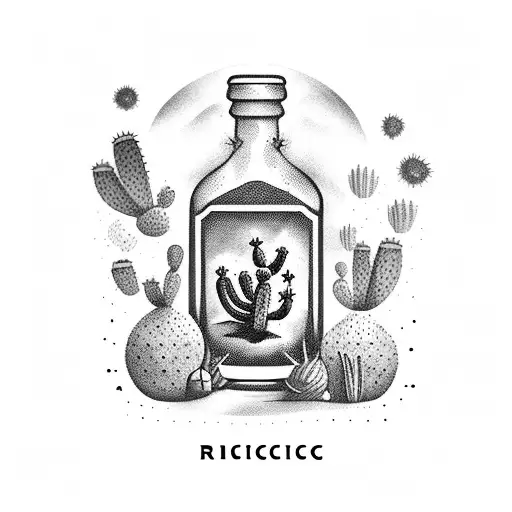 A Bottle Of Ricard Arrounded By Cactus And Beach